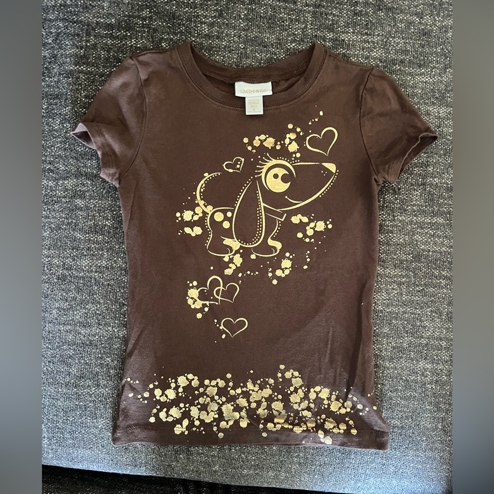 Y2K Limited Too Brown and Gold Dog Print Kids T-Shirt